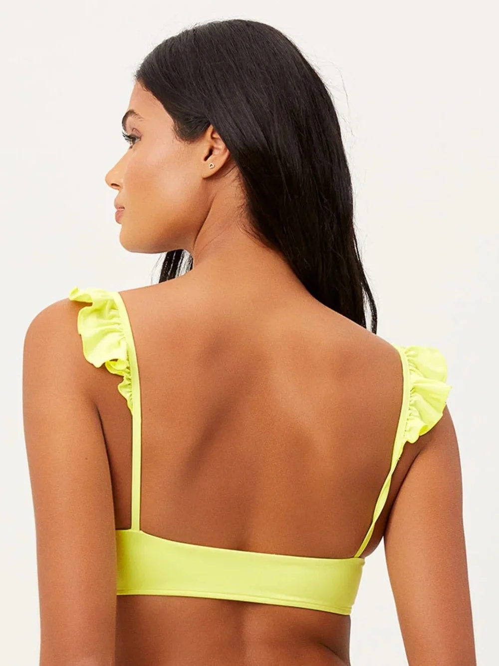 New! Frankies Bikinis Birdie Yellow Ruffle Underwire Swim Top Medium 9360